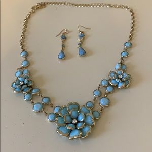 Blue stone necklace and earrings set